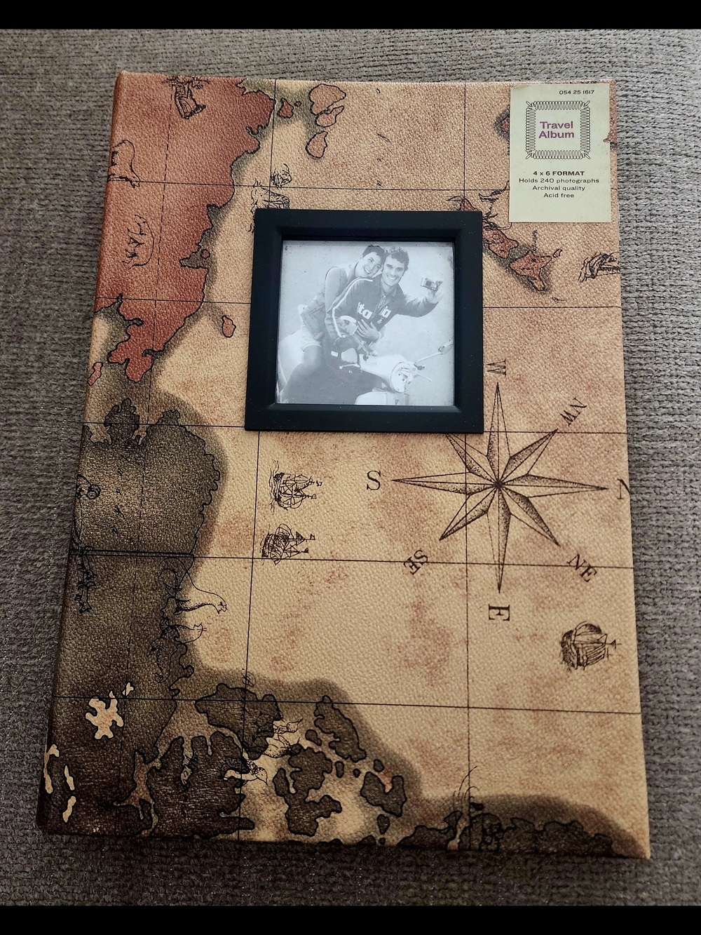 Vintage Map Travel Photo Album - Tan and Black